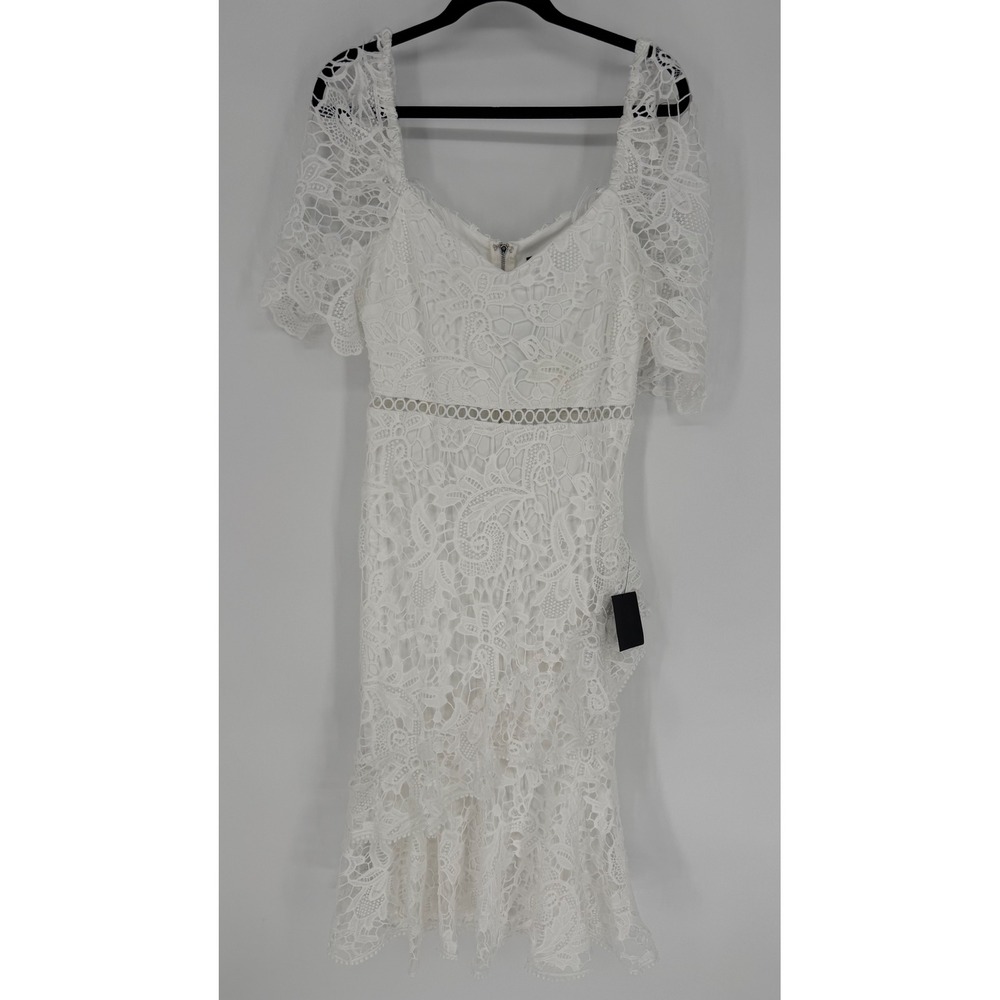 LULUS BRIARWOOD WHITE LACE RUFFLED MIDI DRESS MEDIUM NWT - Picture 1 of 13